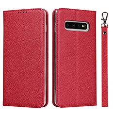 Funda de Cuero Cartera con Soporte Carcasa T03 para Samsung Galaxy S10 Rojo
