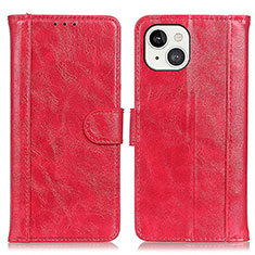 Funda de Cuero Cartera con Soporte Carcasa T04 para Apple iPhone 13 Mini Rojo