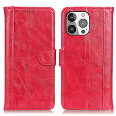 Funda de Cuero Cartera con Soporte Carcasa T04 para Apple iPhone 14 Pro Rojo
