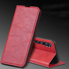 Funda de Cuero Cartera con Soporte Carcasa T04 para Xiaomi Mi Note 10 Pro Rojo