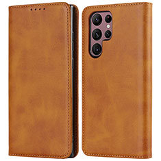 Funda de Cuero Cartera con Soporte Carcasa T04D para Samsung Galaxy S21 Ultra 5G Marron Claro