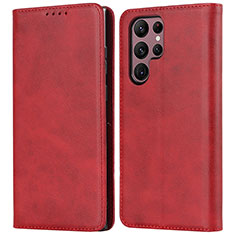 Funda de Cuero Cartera con Soporte Carcasa T04D para Samsung Galaxy S21 Ultra 5G Rojo