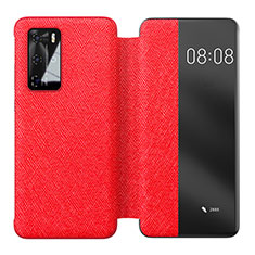 Funda de Cuero Cartera con Soporte Carcasa T05 para Huawei P40 Pro Rojo