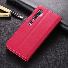 Funda de Cuero Cartera con Soporte Carcasa T05 para Xiaomi Mi Note 10 Pro Rosa Roja