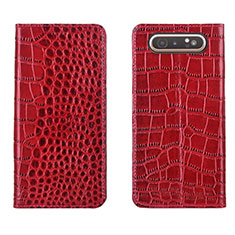 Funda de Cuero Cartera con Soporte Carcasa T06 para Samsung Galaxy A80 Rojo