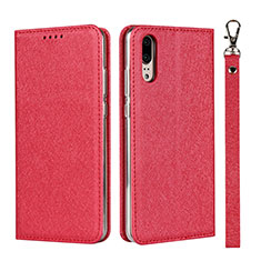 Funda de Cuero Cartera con Soporte Carcasa T07 para Huawei P20 Rojo