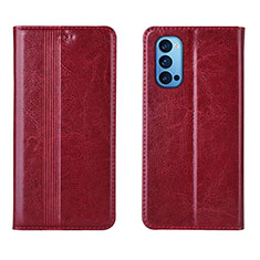 Funda de Cuero Cartera con Soporte Carcasa T07 para Oppo Reno4 Pro 5G Rojo