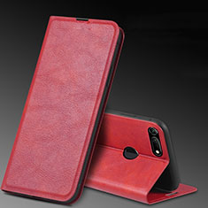 Funda de Cuero Cartera con Soporte Carcasa T08 para Huawei Honor View 20 Rojo