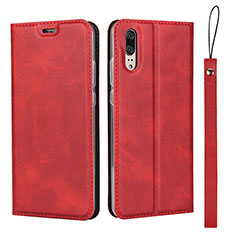 Funda de Cuero Cartera con Soporte Carcasa T08 para Huawei P20 Rojo