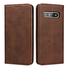 Funda de Cuero Cartera con Soporte Carcasa T08 para Samsung Galaxy S10 Plus Marron