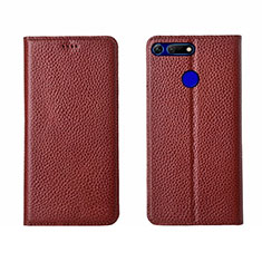 Funda de Cuero Cartera con Soporte Carcasa T09 para Huawei Honor V20 Marron