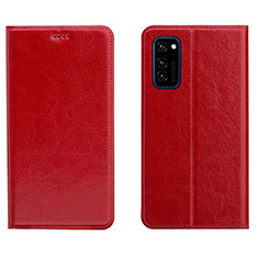 Funda de Cuero Cartera con Soporte Carcasa T09 para Huawei Honor V30 Pro 5G Rojo