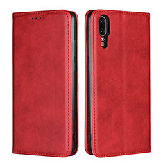 Funda de Cuero Cartera con Soporte Carcasa T09 para Huawei P20 Rojo