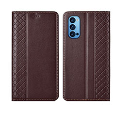 Funda de Cuero Cartera con Soporte Carcasa T09 para Oppo Reno4 Pro 5G Marron