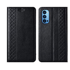 Funda de Cuero Cartera con Soporte Carcasa T09 para Oppo Reno4 Pro 5G Negro