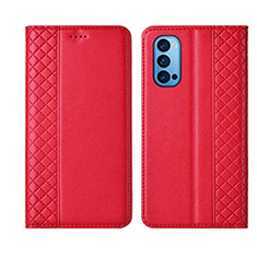 Funda de Cuero Cartera con Soporte Carcasa T09 para Oppo Reno4 Pro 5G Rojo