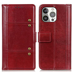Funda de Cuero Cartera con Soporte Carcasa T10 para Apple iPhone 13 Pro Rojo