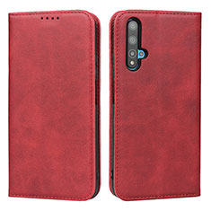 Funda de Cuero Cartera con Soporte Carcasa T10 para Huawei Honor 20 Rojo