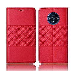 Funda de Cuero Cartera con Soporte Carcasa T10 para OnePlus 7T Rojo