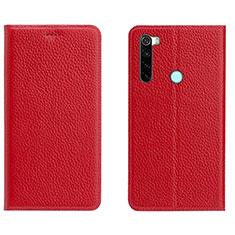 Funda de Cuero Cartera con Soporte Carcasa T10 para Xiaomi Redmi Note 8 (2021) Rojo