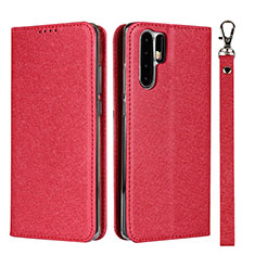 Funda de Cuero Cartera con Soporte Carcasa T12 para Huawei P30 Pro Rojo