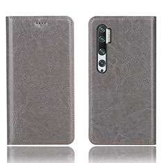 Funda de Cuero Cartera con Soporte Carcasa T12 para Xiaomi Mi Note 10 Gris