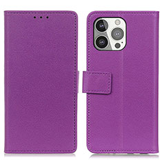 Funda de Cuero Cartera con Soporte Carcasa T14 para Apple iPhone 13 Pro Morado