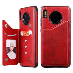 Funda de Cuero Cartera con Soporte Carcasa T14 para Huawei Mate 30 5G Rojo