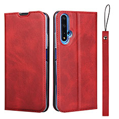 Funda de Cuero Cartera con Soporte Carcasa T15 para Huawei Honor 20 Rojo