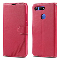 Funda de Cuero Cartera con Soporte Carcasa T18 para Huawei Honor V20 Rosa Roja