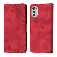 Funda de Cuero Cartera con Soporte Carcasa Y01B para Motorola Moto E32s Rojo