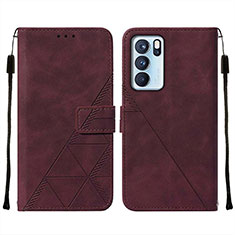 Funda de Cuero Cartera con Soporte Carcasa Y01B para Oppo Reno6 Pro 5G India Rojo Rosa