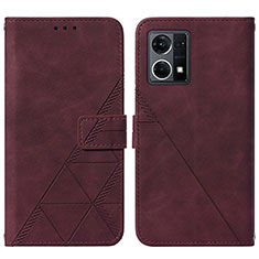 Funda de Cuero Cartera con Soporte Carcasa Y01B para Oppo Reno7 4G Rojo Rosa