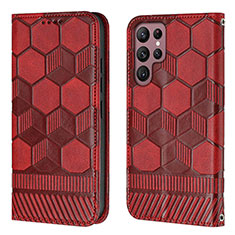 Funda de Cuero Cartera con Soporte Carcasa Y01B para Samsung Galaxy S21 Ultra 5G Rojo