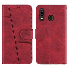 Funda de Cuero Cartera con Soporte Carcasa Y02X para Samsung Galaxy A20 Rojo