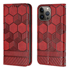 Funda de Cuero Cartera con Soporte Carcasa Y04B para Apple iPhone 13 Pro Max Rojo Rosa