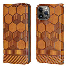 Funda de Cuero Cartera con Soporte Carcasa Y04B para Apple iPhone 14 Pro Max Marron Claro