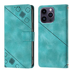 Funda de Cuero Cartera con Soporte Carcasa Y05B para Apple iPhone 14 Pro Max Cian