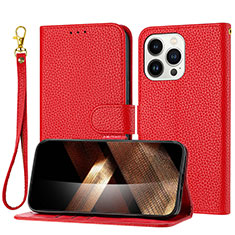 Funda de Cuero Cartera con Soporte Carcasa Y09X para Apple iPhone 14 Pro Rojo