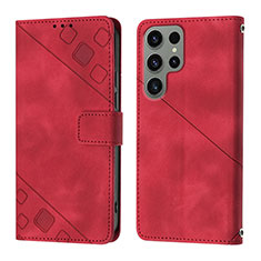 Funda de Cuero Cartera con Soporte Carcasa YB1 para Samsung Galaxy S22 Ultra 5G Rojo