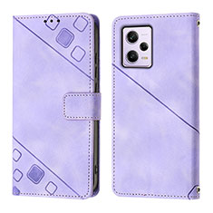 Funda de Cuero Cartera con Soporte Carcasa YB1 para Xiaomi Redmi Note 12 Pro 5G Morado