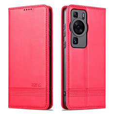 Funda de Cuero Cartera con Soporte Carcasa YZ1 para Huawei P60 Rosa Roja
