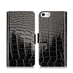 Funda de Cuero Cartera con Soporte Cocodrilo para Apple iPhone 5 Negro