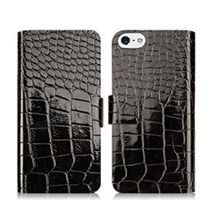 Funda de Cuero Cartera con Soporte Cocodrilo para Apple iPhone 5S Negro