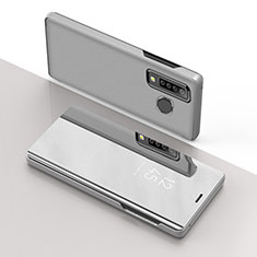 Funda de Cuero Cartera con Soporte Espejo Carcasa L01 para Samsung Galaxy A9s Plata