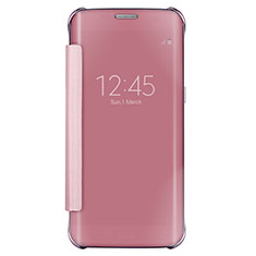 Funda de Cuero Cartera con Soporte Espejo Carcasa L02 para Samsung Galaxy S7 Edge G935F Oro Rosa
