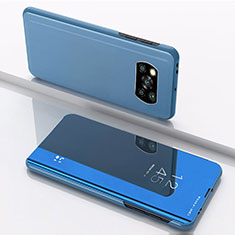 Funda de Cuero Cartera con Soporte Espejo Carcasa L03 para Xiaomi Poco X3 Azul