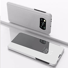 Funda de Cuero Cartera con Soporte Espejo Carcasa L03 para Xiaomi Poco X3 Plata