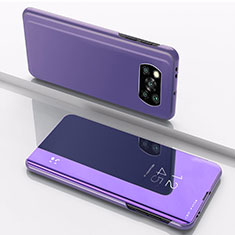 Funda de Cuero Cartera con Soporte Espejo Carcasa L03 para Xiaomi Poco X3 Pro Morado