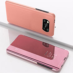 Funda de Cuero Cartera con Soporte Espejo Carcasa L03 para Xiaomi Poco X3 Pro Oro Rosa